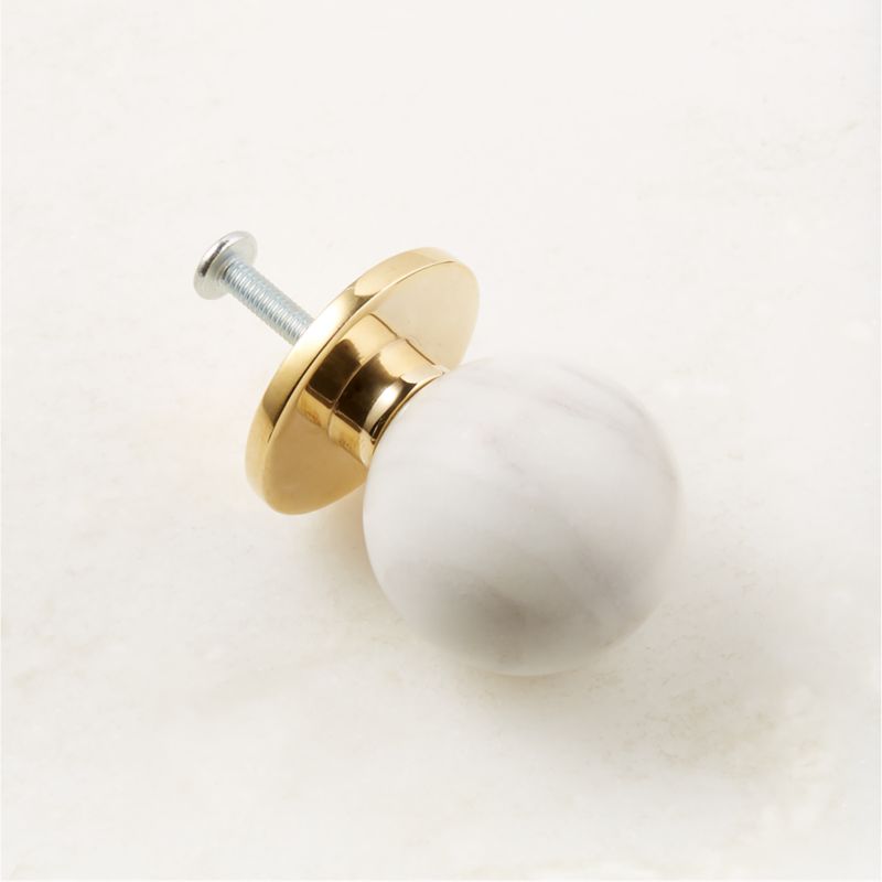 Avery Unlacquered Brass and Carrara Marble Knob 1.25'' - image 4 of 5