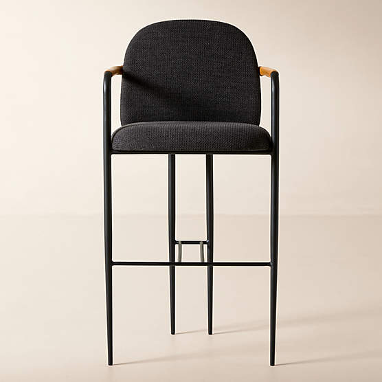 Avont Upholstered Charcoal Performance Fabric Metal Bar Stool Set of 2