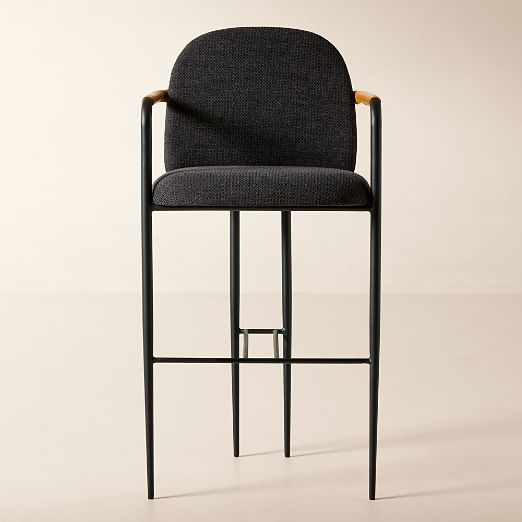 Avont Upholstered Charcoal Performance Fabric Metal Bar Stool