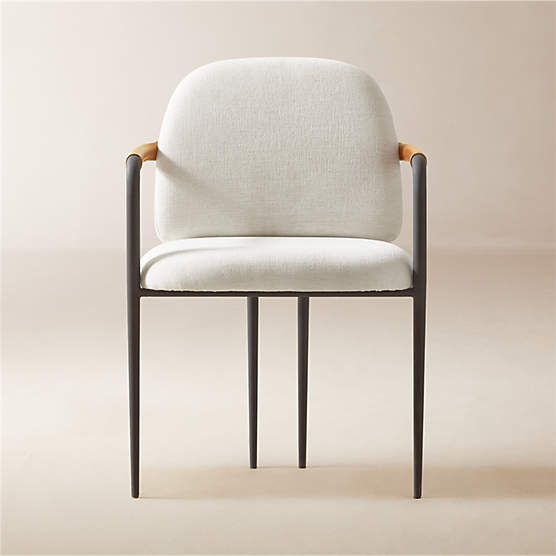 Avont Upholstered White Performance Fabric Metal Dining Armchair