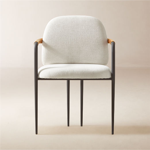 Avont Upholstered White Performance Fabric Metal Dining Armchair