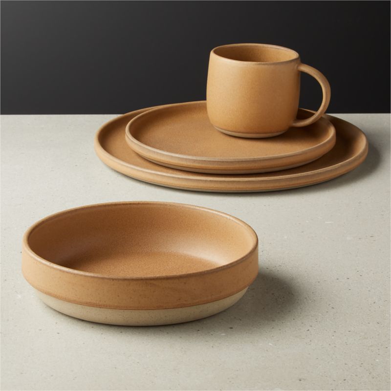 View 4-Piece Axel Caramel Place Setting with Pasta Bowl details