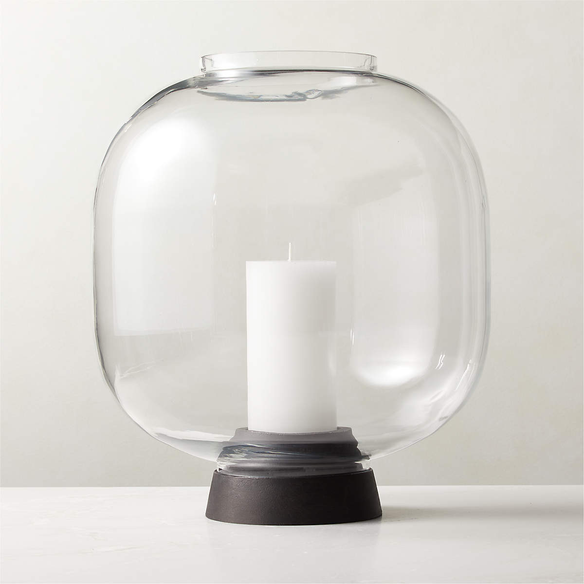 Axl Round Modern Glass Hurricane Candle Holder XL + Reviews CB2