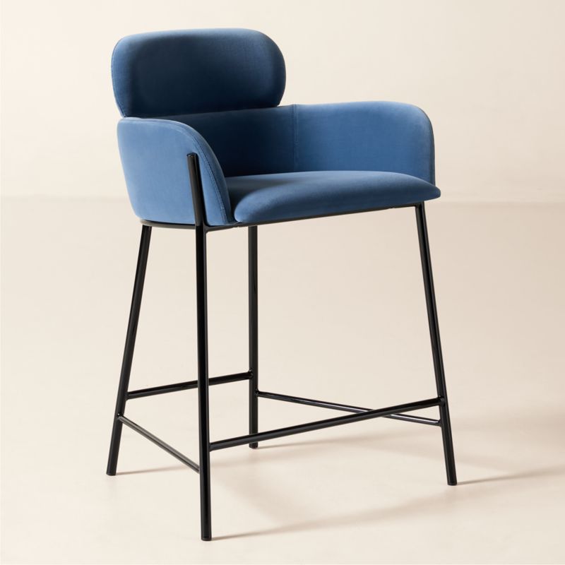 Azalea Blue Velvet Counter Stool - image 1 of 5