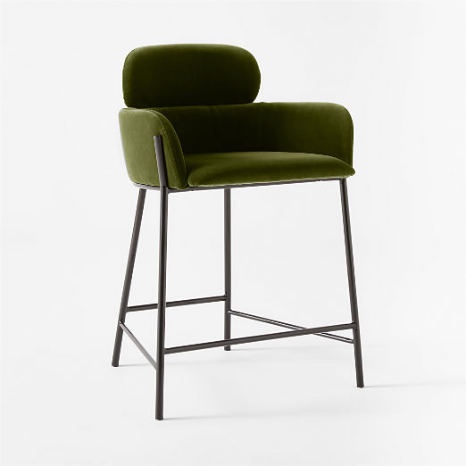 Azalea Green Velvet Counter Stool