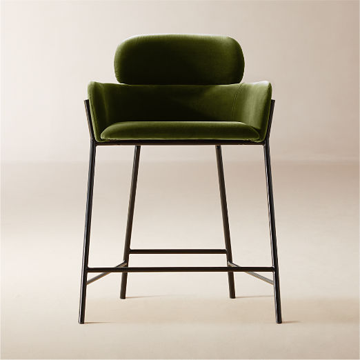 Azalea Green Velvet Counter Stool