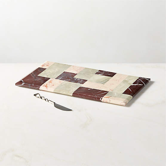 Azure Marble Serving Platter and Nerano Cheese Knife Set by Nina Garcia