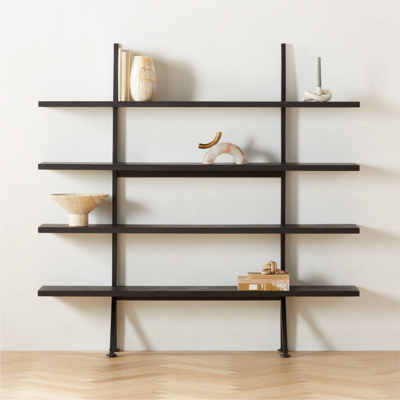 Cambio Brushed Brass Wall Mount Bookshelf with Glass Shelves +