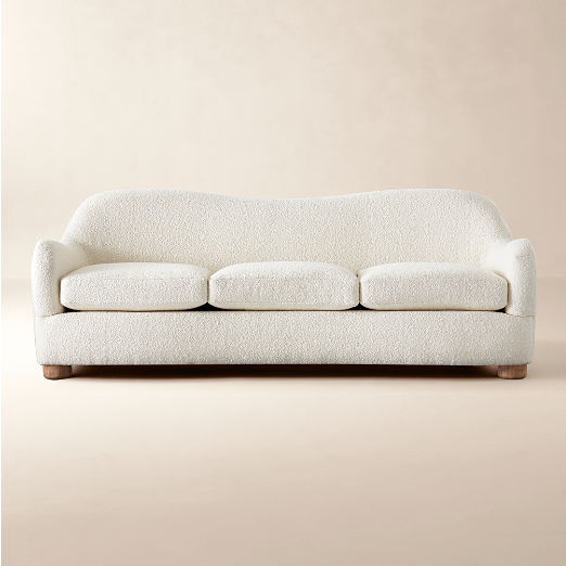 Bacio 86.5" Cream Boucle Sofa with Bleached Oak Legs