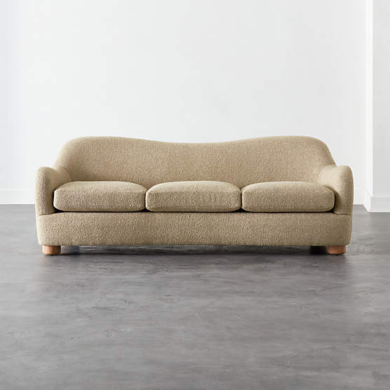 Bacio 86.5" Camel Boucle Sofa with Bleached Oak Legs