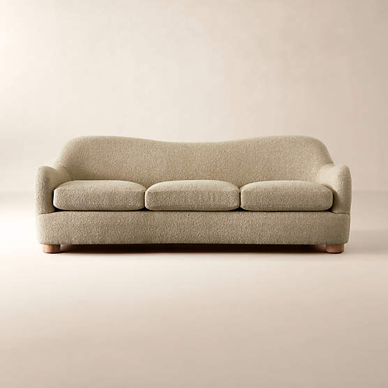 Bacio 86.5" Camel Boucle Sofa with Bleached Oak Legs