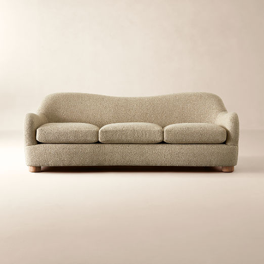 Bacio 86.5" Camel Boucle Sofa with Bleached Oak Legs