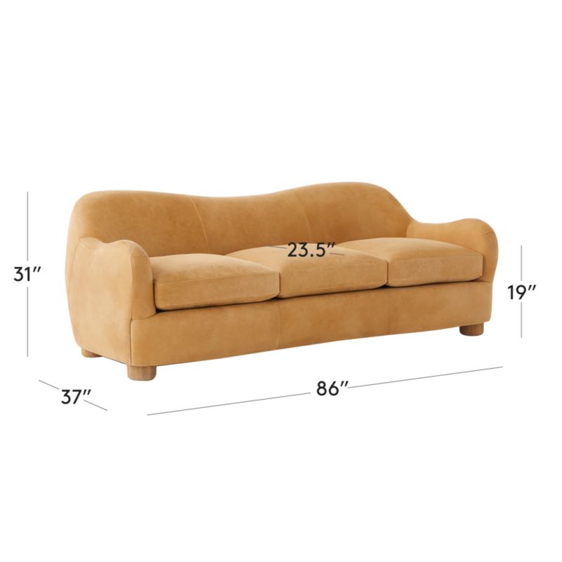 View Bacio 86.5" Caramel Brown Leather Sofa - image 3 of 8