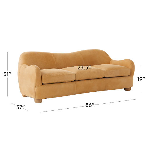 Bacio 86.5" Caramel Brown Leather Sofa by Ross Cassidy