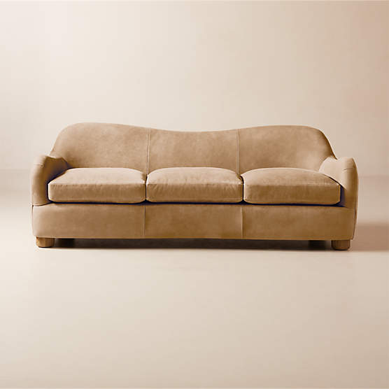 Bacio 86.5" Caramel Brown Leather Sofa by Ross Cassidy