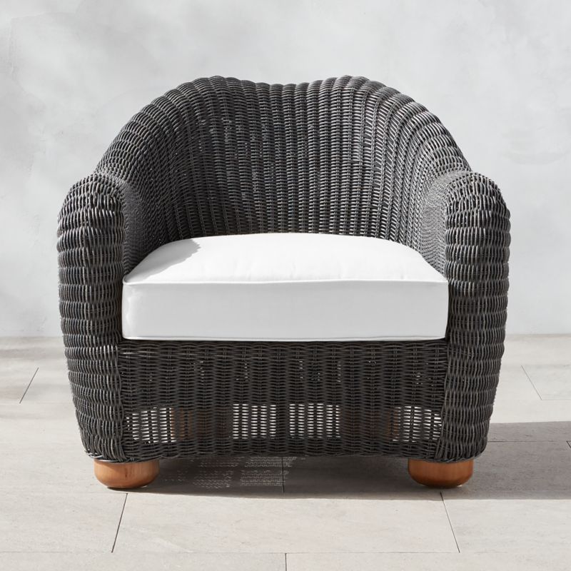 Bacio Charcoal Grey All-Weather Rattan Outdoor Lounge Chair with White Sunbrella® Cushions - image 0 of 6