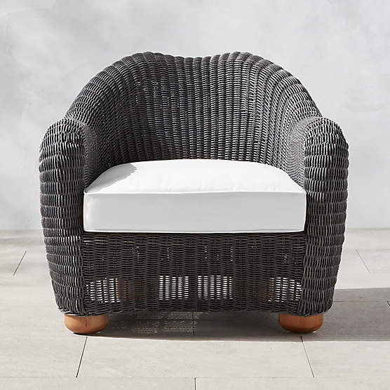 Bacio Charcoal Grey All-Weather Rattan Outdoor Lounge Chair with White Sunbrella® Cushions