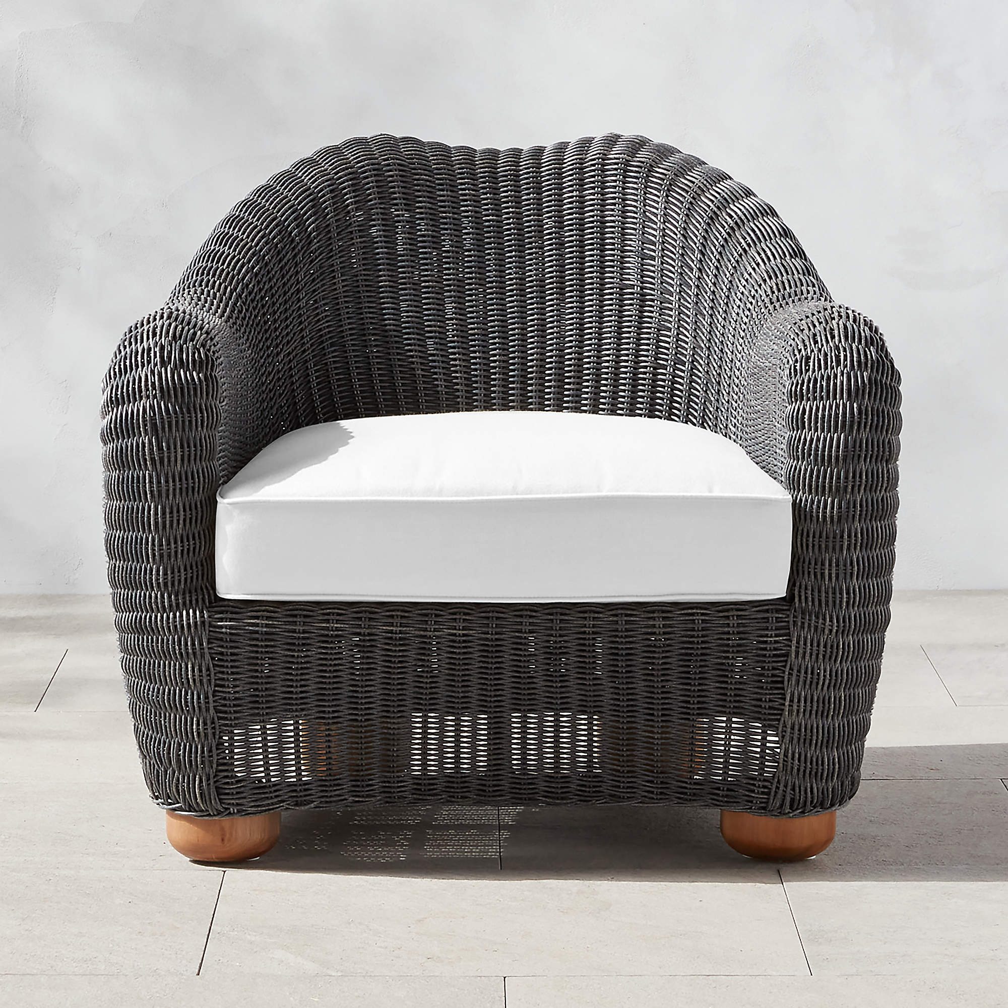 Bacio Charcoal Grey AllWeather Rattan Outdoor Lounge Chair with White Sunbrella Cushions by