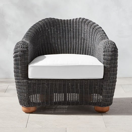 Bacio Charcoal Grey All-Weather Rattan Outdoor Lounge Chair with White Sunbrella® Cushions by Ross Cassidy