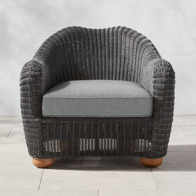 Bacio Charcoal Grey All-Weather Rattan Outdoor Lounge Chair with Grey Sunbrella® Cushions - image 0 of 8