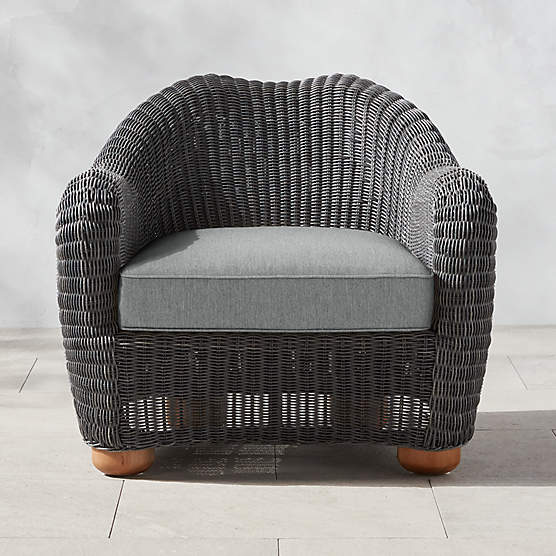 Bacio Charcoal Grey All-Weather Rattan Outdoor Lounge Chair with Grey Sunbrella® Cushions