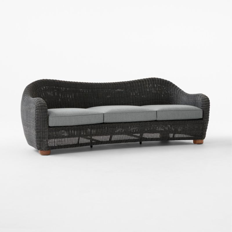 Bacio 86" Charcoal Grey All-Weather Rattan Outdoor Sofa With Grey Sunbrella® Cushions - image 4 of 8