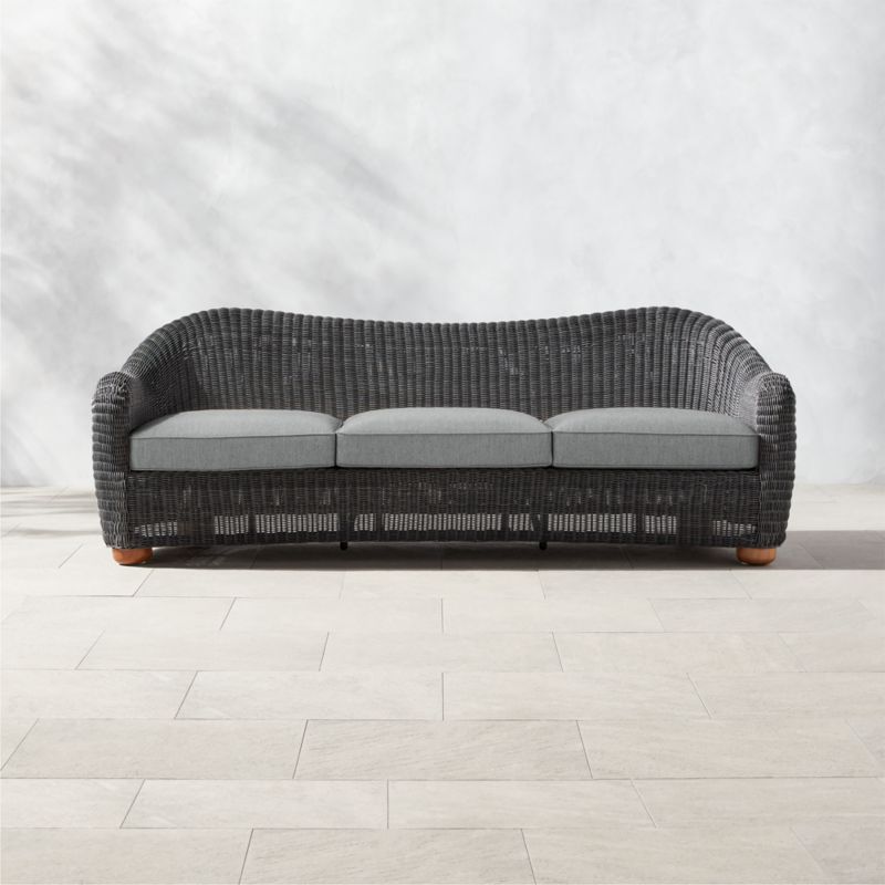 Bacio 86" Charcoal Grey All-Weather Rattan Outdoor Sofa With Grey Sunbrella® Cushions - image 0 of 8