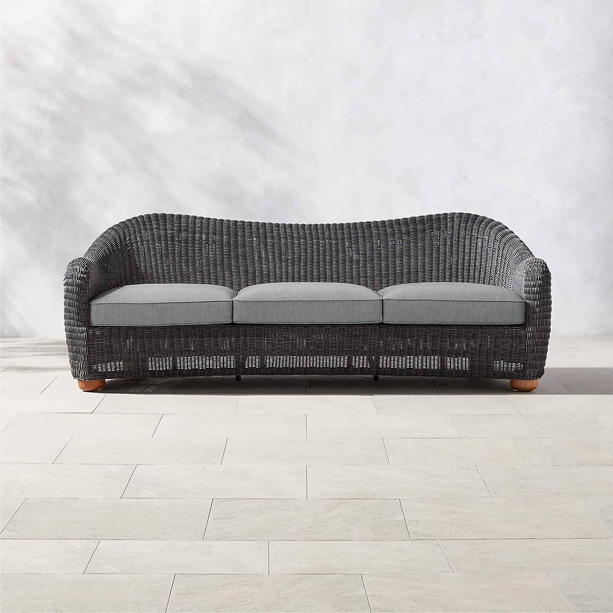 Bacio 86" Charcoal Grey AllWeather Rattan Outdoor Sofa With Grey