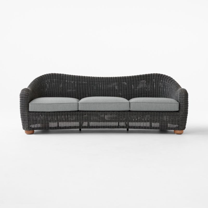 Bacio 86" Charcoal Grey All-Weather Rattan Outdoor Sofa With Grey Sunbrella® Cushions - image 3 of 8