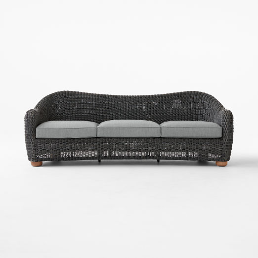 Bacio 86" Charcoal Grey All-Weather Rattan Outdoor Sofa With Grey Sunbrella® Cushions