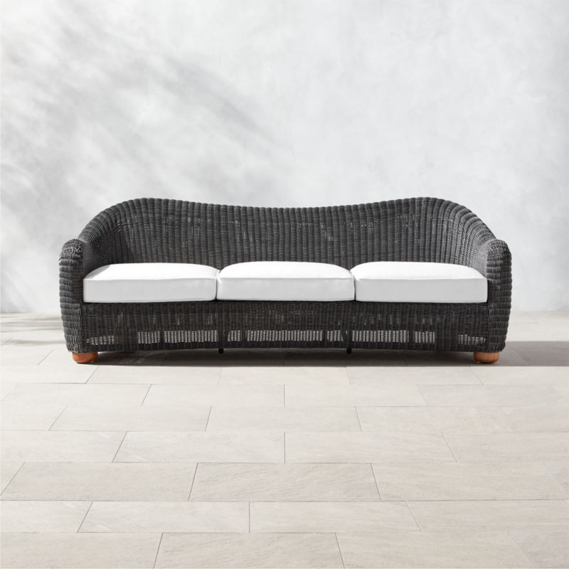 Bacio Charcoal Grey All-Weather Rattan Outdoor Sofa with White Sunbrella® Cushions - image 0 of 6