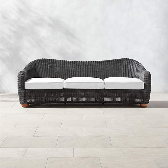 Bacio Charcoal Grey All-Weather Rattan Outdoor Sofa with White Sunbrella® Cushions