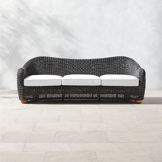 Bacio Charcoal Grey All-Weather Rattan Outdoor Sofa with White Sunbrella® Cushions by Ross Cassidy