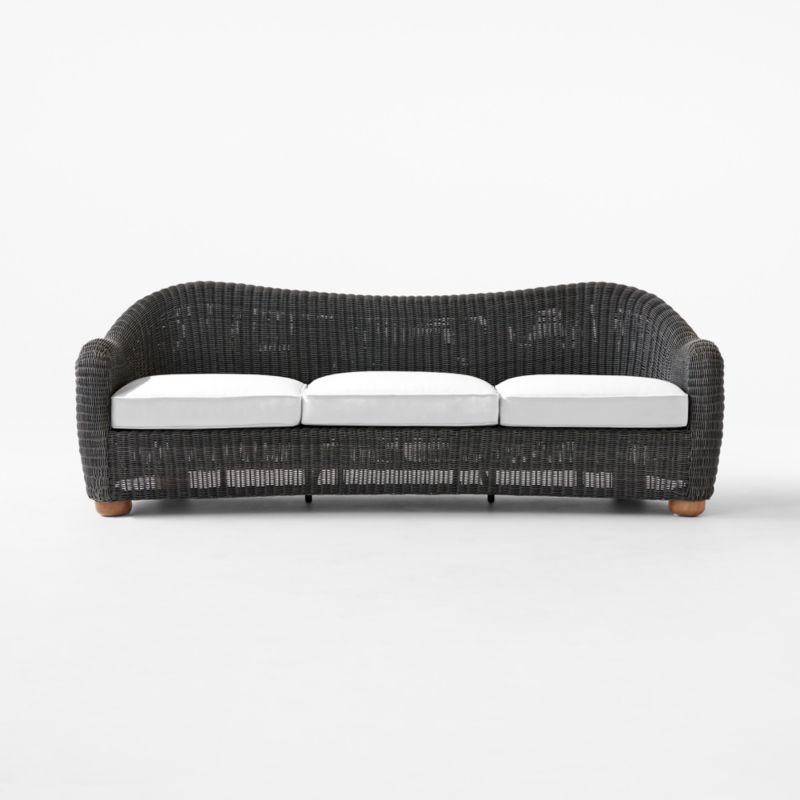 Bacio Charcoal Grey All-Weather Rattan Outdoor Sofa with White Sunbrella® Cushions - image 1 of 6