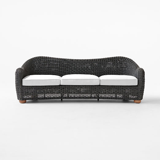 Bacio Charcoal Grey All-Weather Rattan Outdoor Sofa with White Sunbrella® Cushions by Ross Cassidy