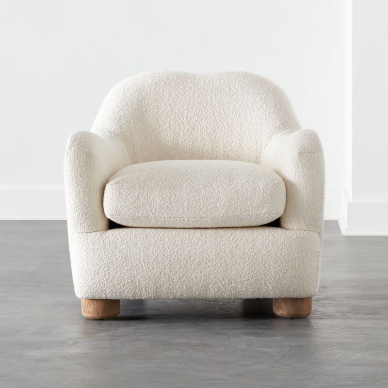 Bacio Cream Boucle Lounge Chair with Bleached Oak Legs by Ross Cassidy