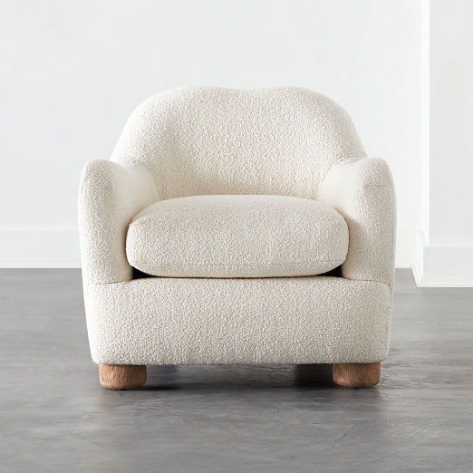 Bacio Cream Boucle Lounge Chair with Bleached Oak Legs