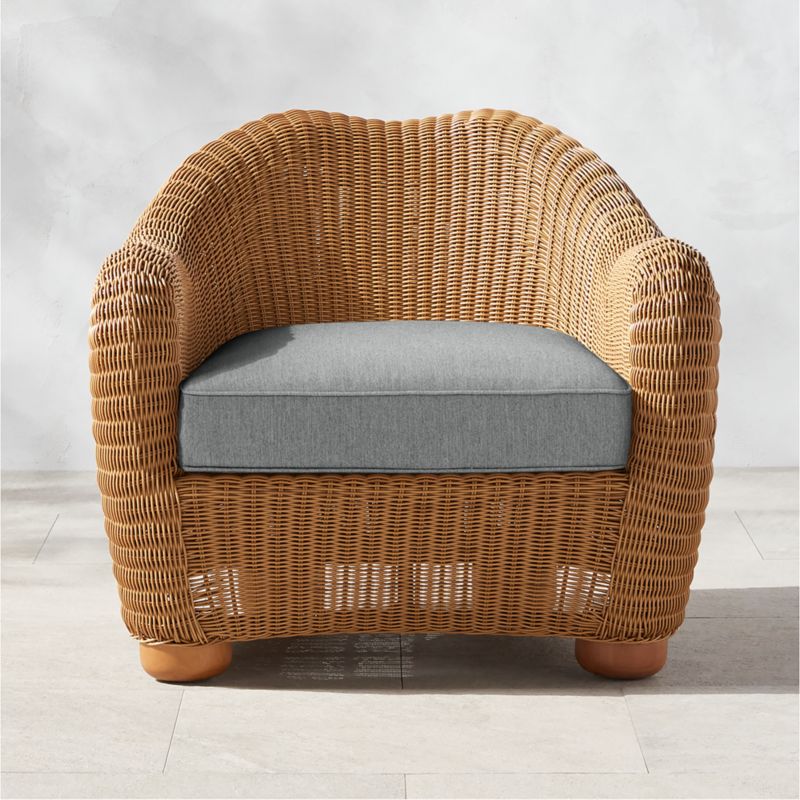 Bacio Light Brown All-Weather Rattan Outdoor Lounge Chair with Grey Sunbrella® Cushions - image 0 of 6