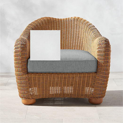 Bacio Light Brown All-Weather Rattan Outdoor Lounge Chair with Grey Sunbrella® Cushions by Ross Cassidy