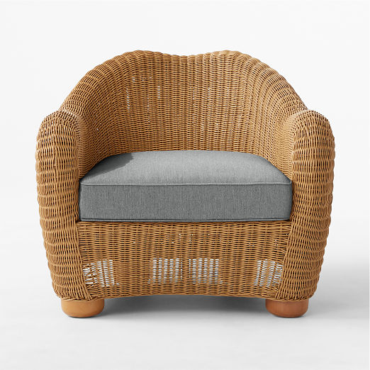 Bacio Light Brown All-Weather Rattan Outdoor Lounge Chair with Grey Sunbrella® Cushions by Ross Cassidy