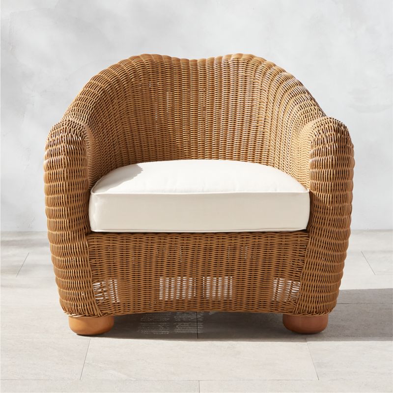 Bacio Light Brown All-Weather Rattan Outdoor Lounge Chair with White Sunbrella® Cushions - image 0 of 9