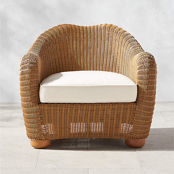 Bacio Light Brown All-Weather Rattan Outdoor Lounge Chair with White Sunbrella® Cushions by Ross Cassidy