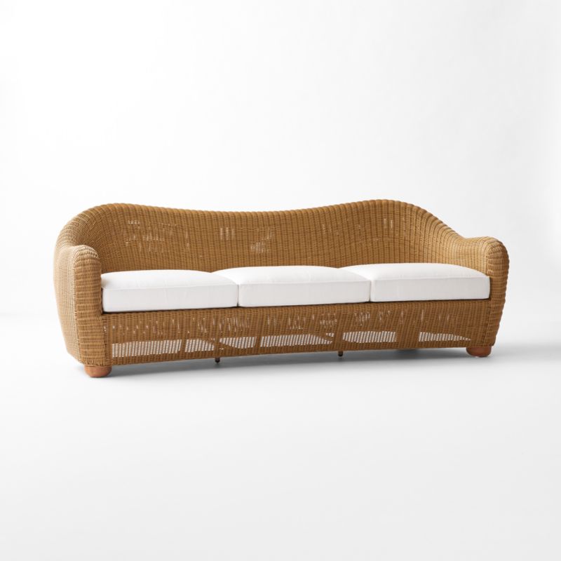 Bacio 86" Light Brown All-Weather Rattan Outdoor Sofa With White Sunbrella® Cushions - image 5 of 9