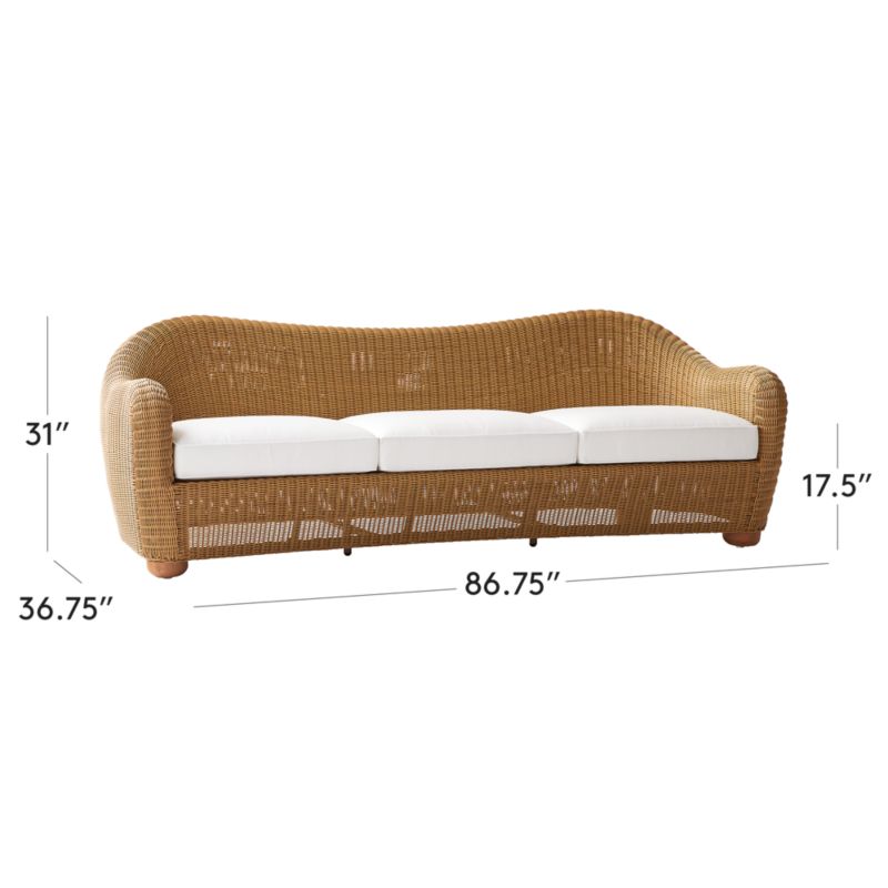 View Bacio 86" Light Brown All-Weather Rattan Outdoor Sofa With White Sunbrella® Cushions - image 3 of 9