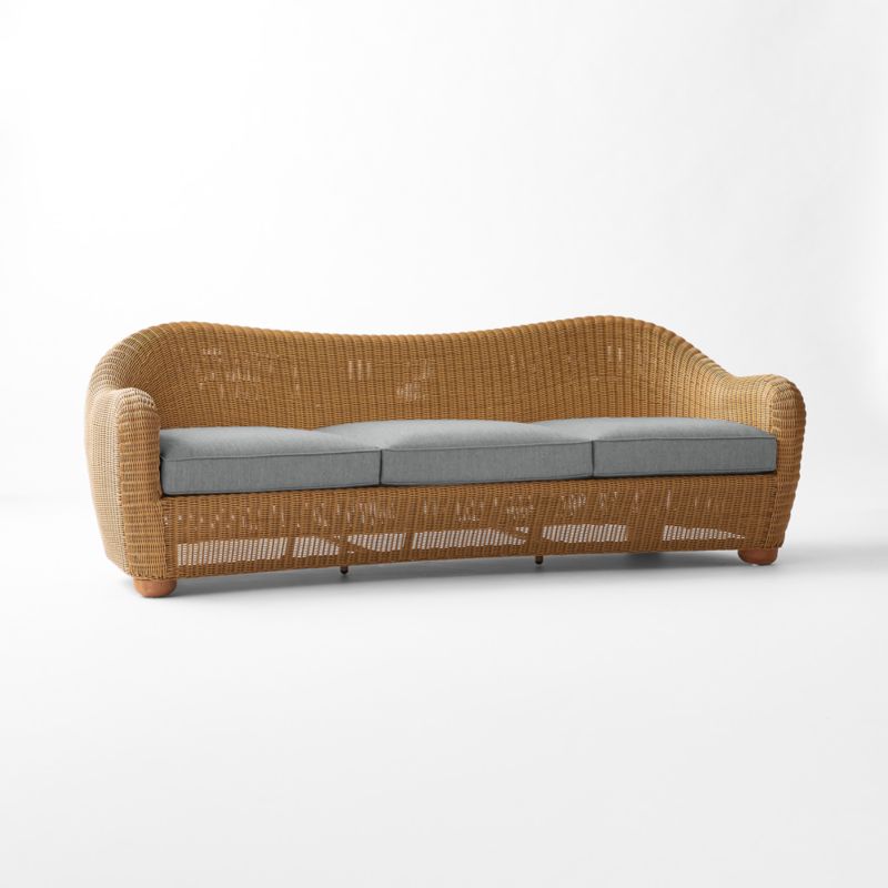 Bacio Light Brown All-Weather Rattan Outdoor Sofa with Grey Sunbrella® Cushions - image 2 of 6