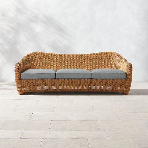 Bacio Light Brown All-Weather Rattan Outdoor Sofa with Grey Sunbrella® Cushions by Ross Cassidy