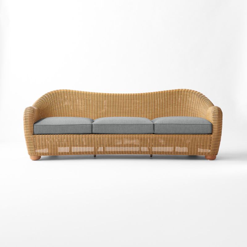 Bacio Light Brown All-Weather Rattan Outdoor Sofa with Grey Sunbrella® Cushions - image 1 of 6