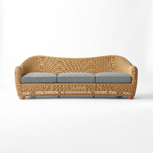 Bacio Light Brown All-Weather Rattan Outdoor Sofa with Grey Sunbrella® Cushions by Ross Cassidy