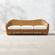 Bacio 86" Light Brown All-Weather Rattan Outdoor Sofa With White Sunbrella® Cushions by Ross Cassidy