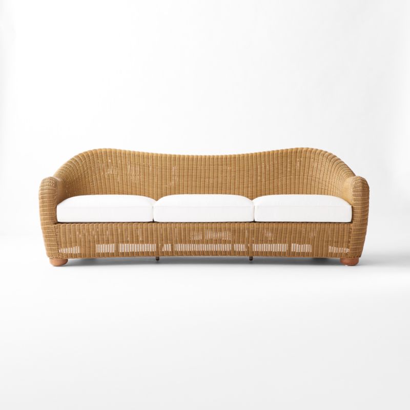 Bacio 86" Light Brown All-Weather Rattan Outdoor Sofa With White Sunbrella® Cushions - image 4 of 9